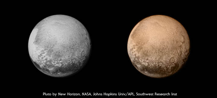 Pluto schwarzweiß und in Farbe